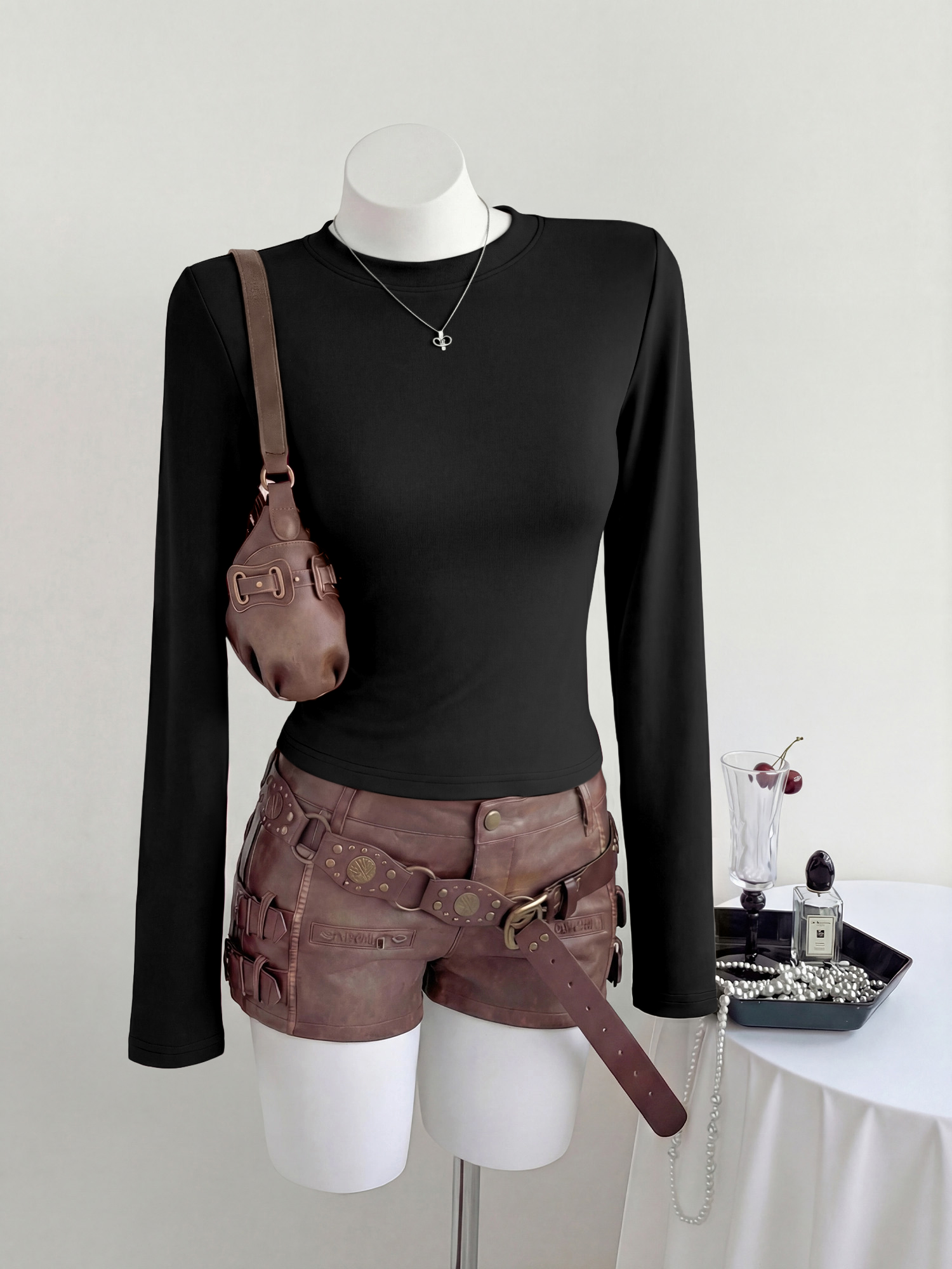 Y2K Cropped Long Sleeve T-Shir - مراجعة Undershirt Crew Neck وسعره