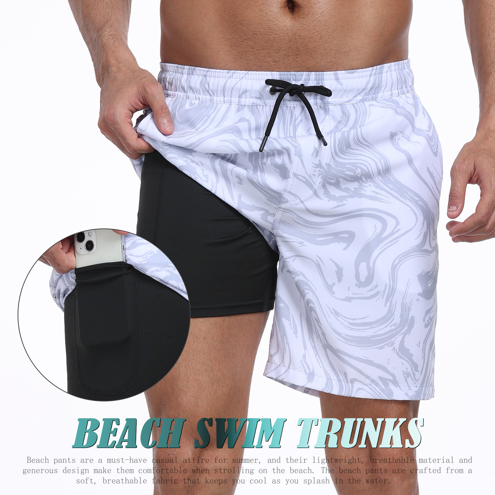 Mens Shark Pattern 2 in 1 Boar - مراجعة Long Leg Trunk Men وسعره