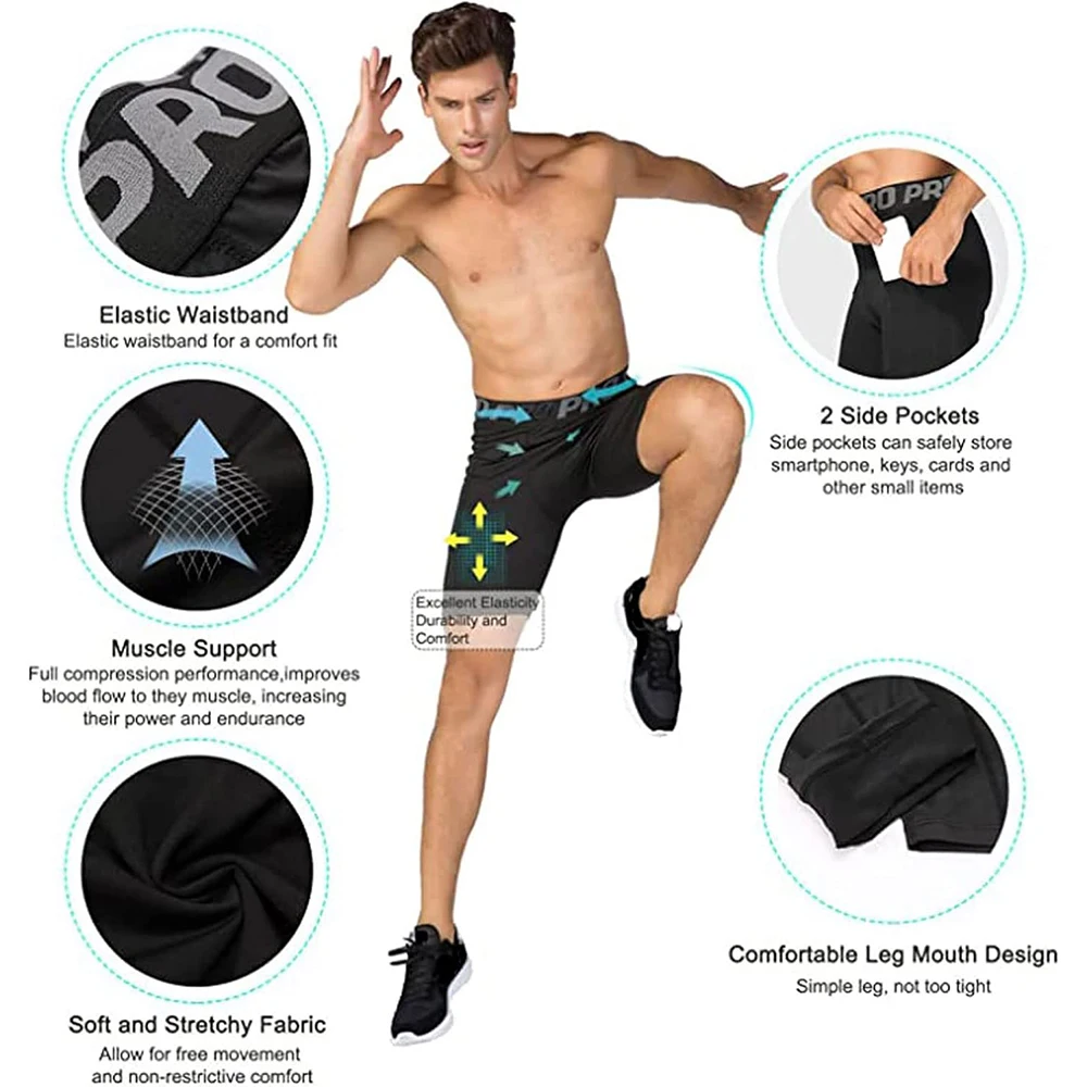 Mens Gym Shorts with Pockets W - مراجعة Compression Shorts Athletes وسعره