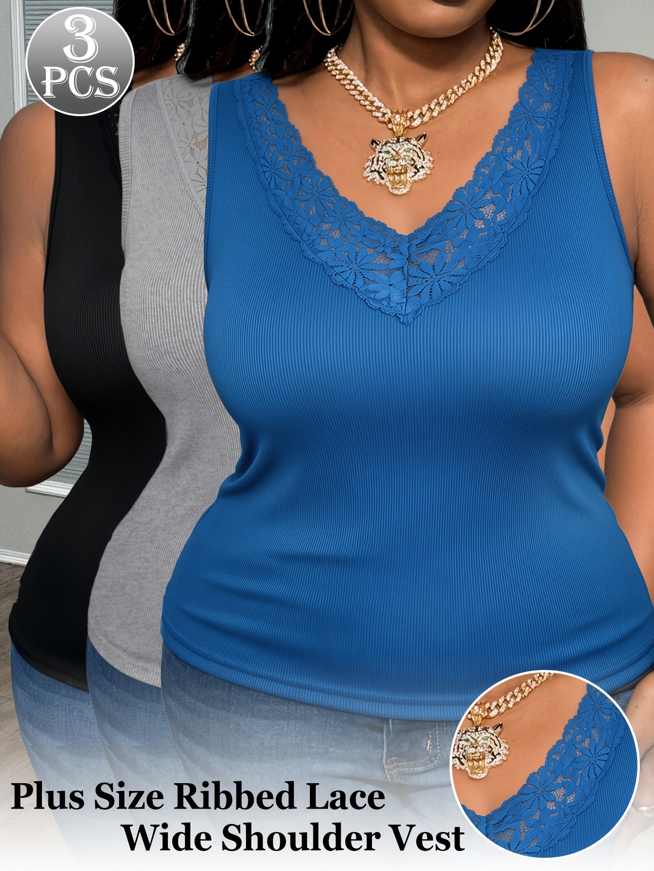 3-Pack Plus Size Lace V-Neck V - مراجعة Sleeveless Undershirt وسعره