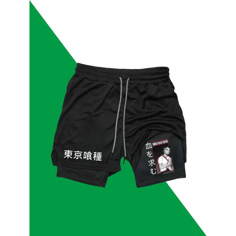Tokyo Ghoul Print 2in1 Running - مراجعة Compression Shorts Athletes وسعره