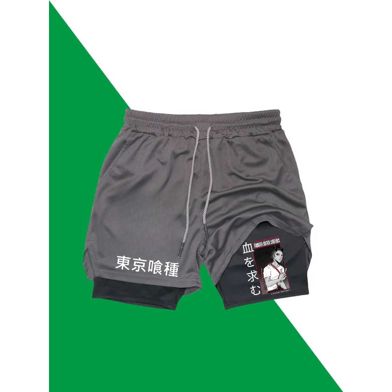 Tokyo Ghoul Print 2in1 Running - مراجعة Compression Shorts Athletes وسعره
