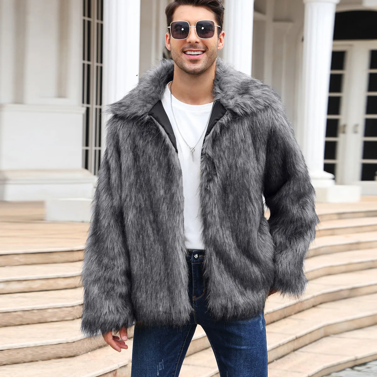 Men Faux Fox Fur Jacket Coat W - مراجعة Thermal Long John وسعره