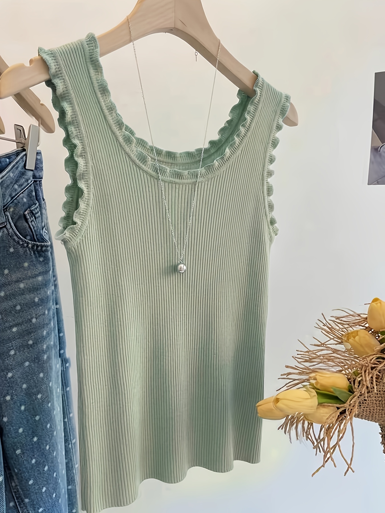 Women's Sleeveless Lace Trim R - مراجعة Tank Top Ribbed وسعره