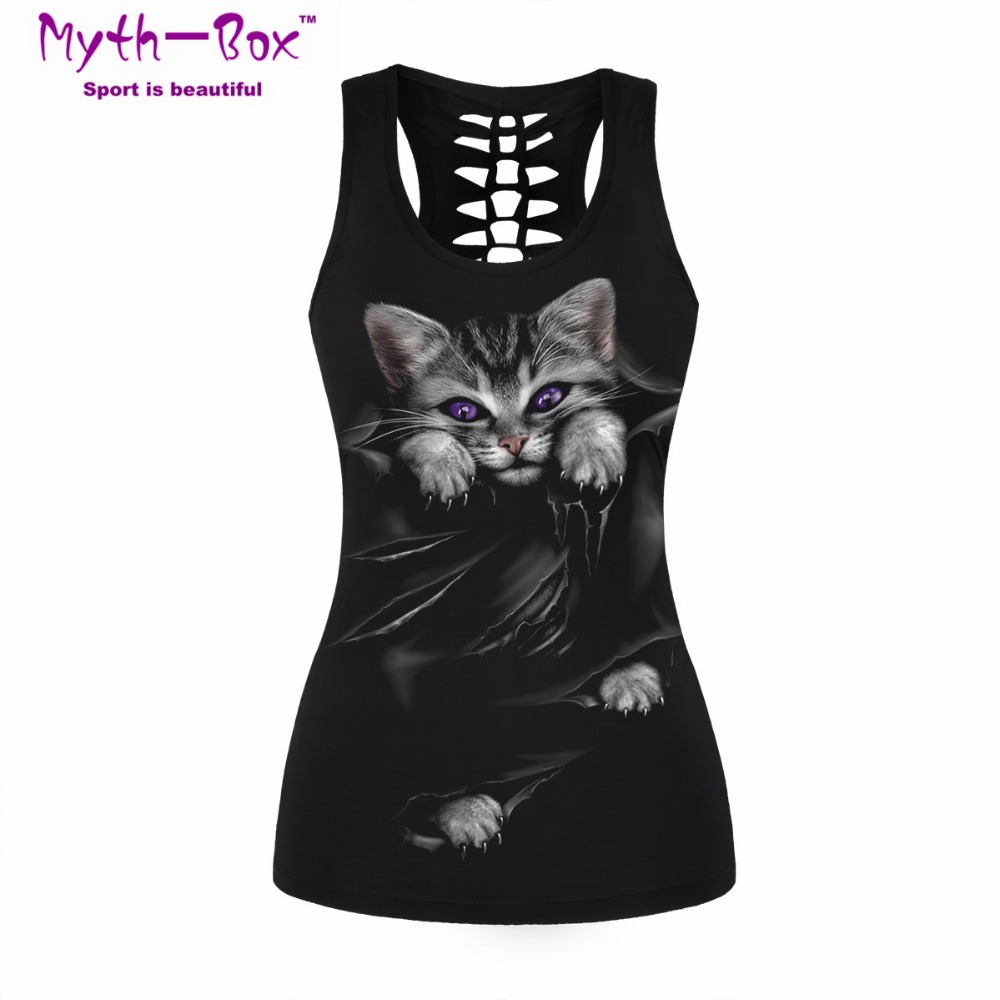 Women Sport Vest Bad Cat Print - مراجعة Sleeveless Undershirt وسعره