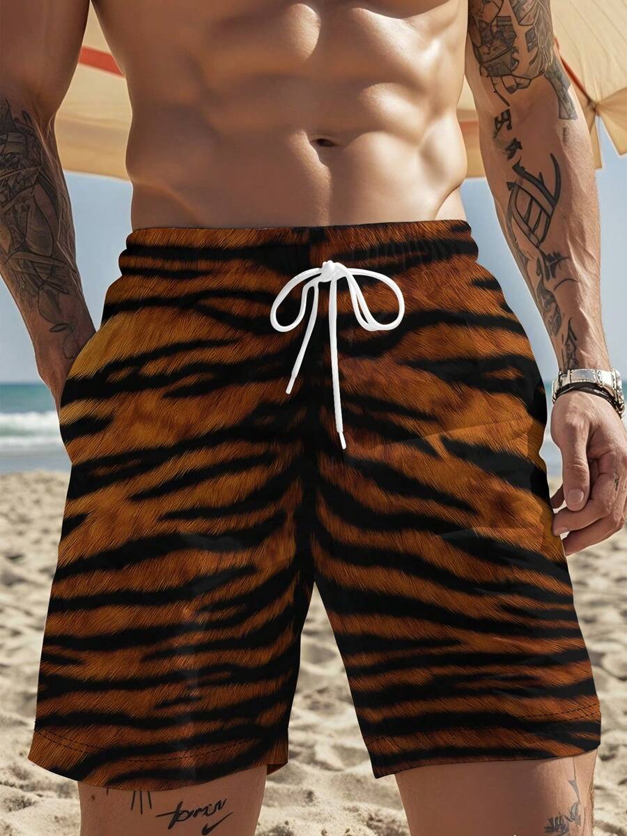 Mens Tiger Print Beach Shorts  - مراجعة Trunk Breathable Men وسعره