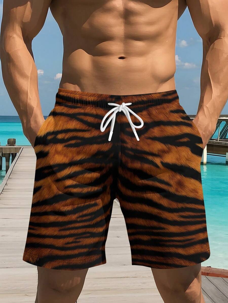 Mens Tiger Print Beach Shorts  - مراجعة Trunk Breathable Men وسعره