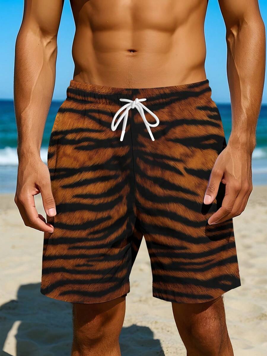 Mens Tiger Print Beach Shorts  - مراجعة Trunk Breathable Men وسعره