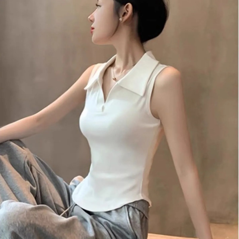 Women's White Sleeveless Polo  - مراجعة Tank Top Ribbed وسعره